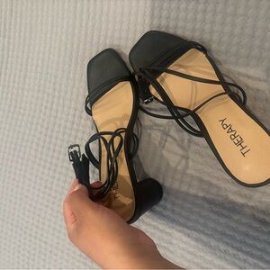 therapy Black Strappy Square Toe Block Heel Sandals